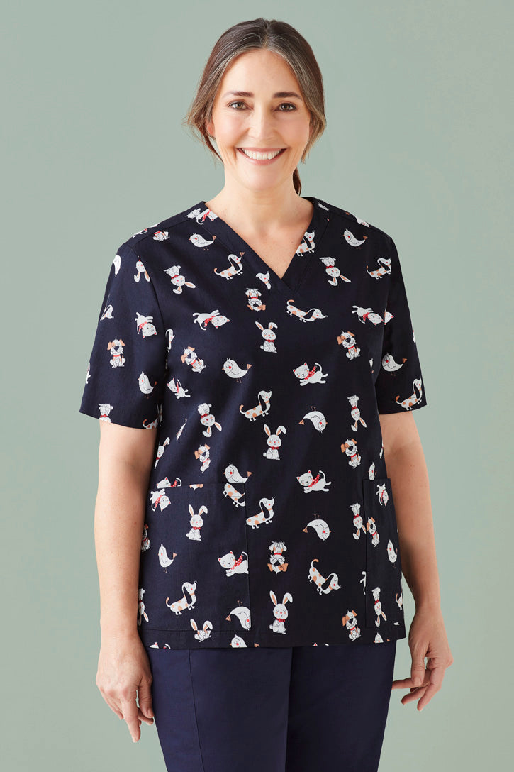 Load image into Gallery viewer, CST147LS BizCollection Womens Printed Best Friends Scrub Top
