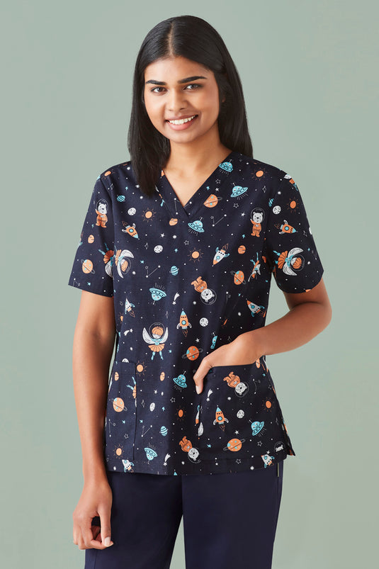 CST148LS BizCollection Womens Printed Space Party Scrub Top