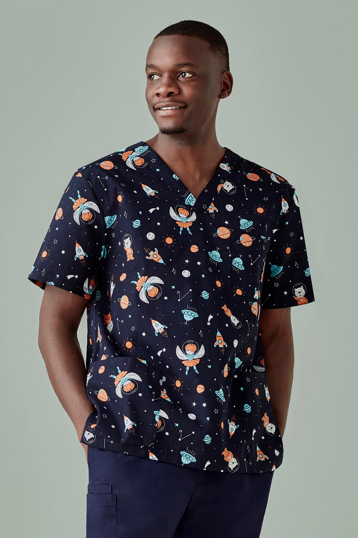 Load image into Gallery viewer, CST148MS BizCollection Mens Printed Space Party Scrub Top
