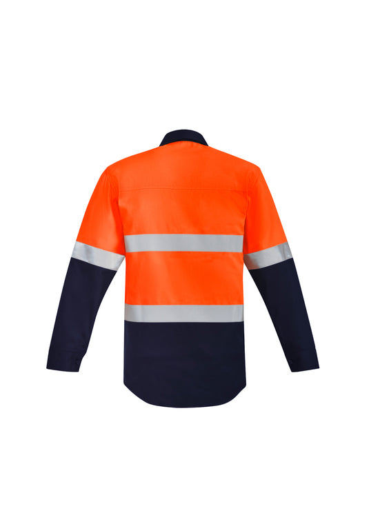 ZW143 Syzmik Mens Orange Flame Hi Vis Closed Front Shirt - Hoop Taped