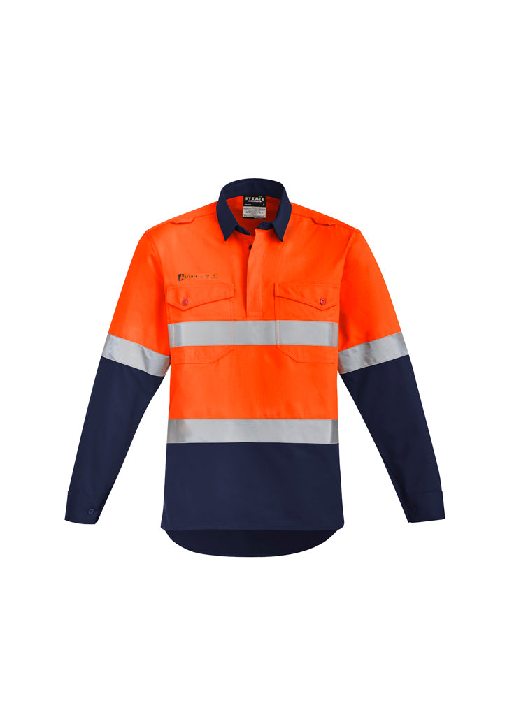Load image into Gallery viewer, ZW143 Syzmik Mens Orange Flame Hi Vis Closed Front Shirt - Hoop Taped
