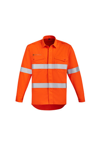 ZW145 Syzmik Mens Orange Flame Hi Vis Open Front Shirt - Hoop Taped