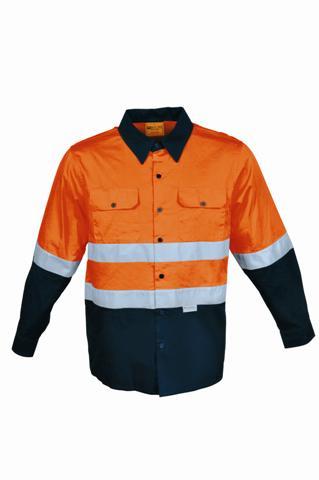 SS1232 Unisex Adults Hi-Vis L/S Cotton Drill Shirt With Reflective Tape