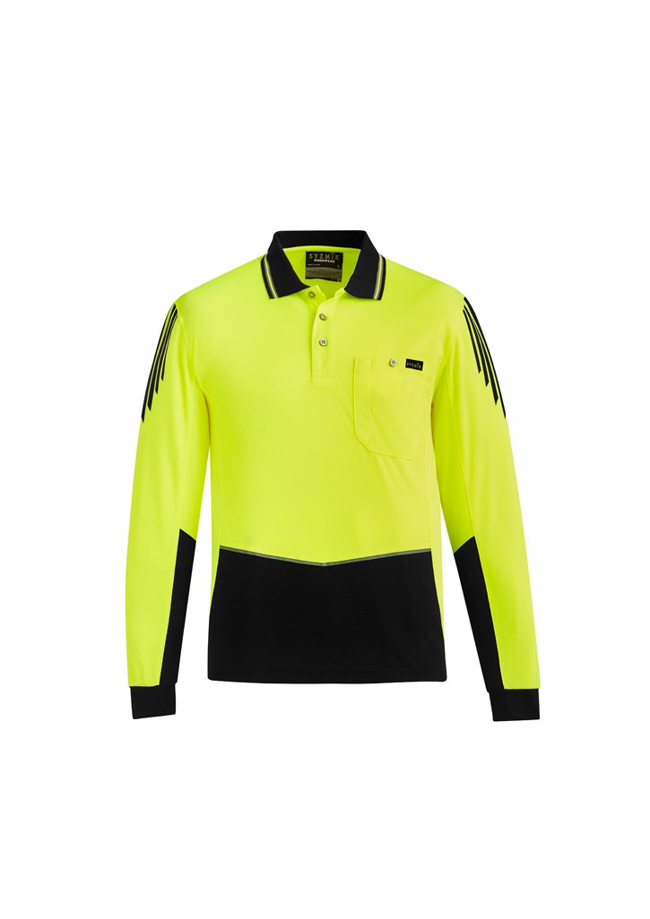 Load image into Gallery viewer, Syzmik ZH310 Hi-Vis Flux Longsleeve Polo Shirts Yellow Black Front
