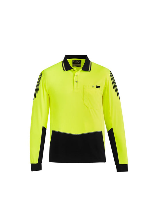 Syzmik ZH310 Hi-Vis Flux Longsleeve Polo Shirts Yellow Black Front