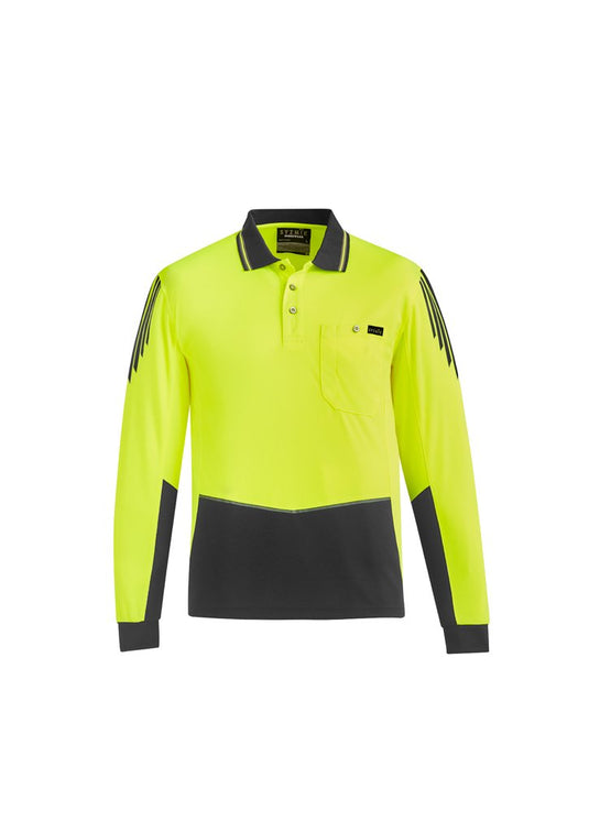 Syzmik ZH310 Hi-Vis Flux Longsleeve Polo Shirts Yellow Charcoal front