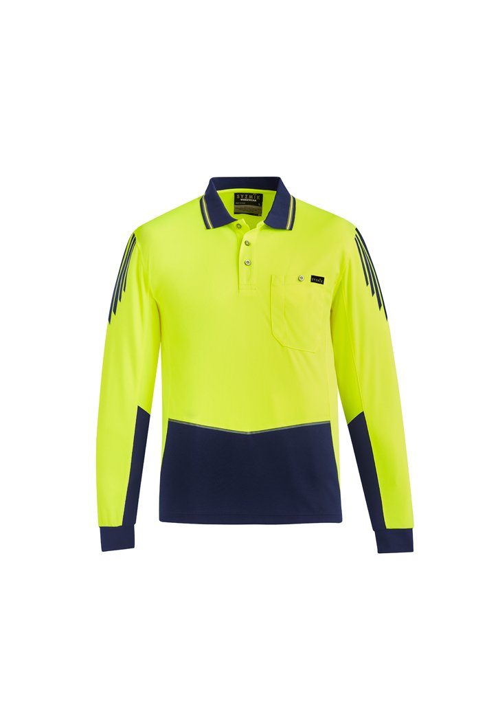 Load image into Gallery viewer, Syzmik ZH310 Hi-Vis Flux Longsleeve Polo Shirts yellow navy front
