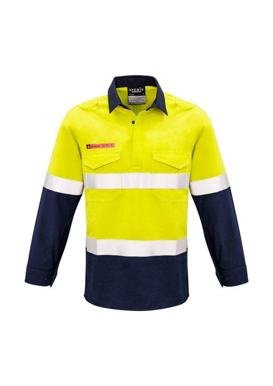 ZW133 Syzmik FR Closed Front Hooped Taped Spliced Shirt Hi Vis