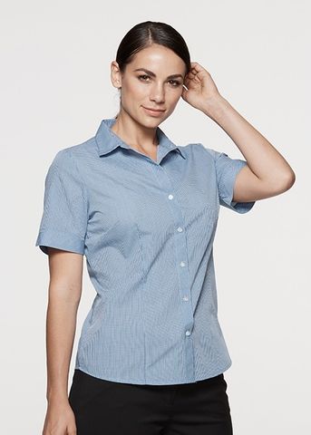 Wholesale 2901S Aussie Pacific Ladies Toorak Check Short Sleeve Shirt Printed or Blank