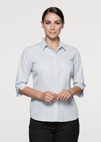 Wholesale 2906T Aussie Pacific Ladies Bayview Wide Stripe 3/4 Sleeve Shirt Printed or Blank