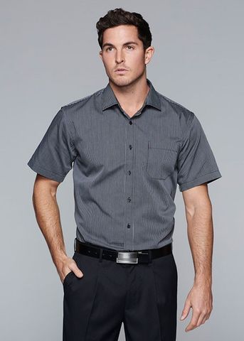 Load image into Gallery viewer, Wholesale 1900S Aussie Pacific Mens Henley Striped Short Sleeve Shirt Printed or Blank
