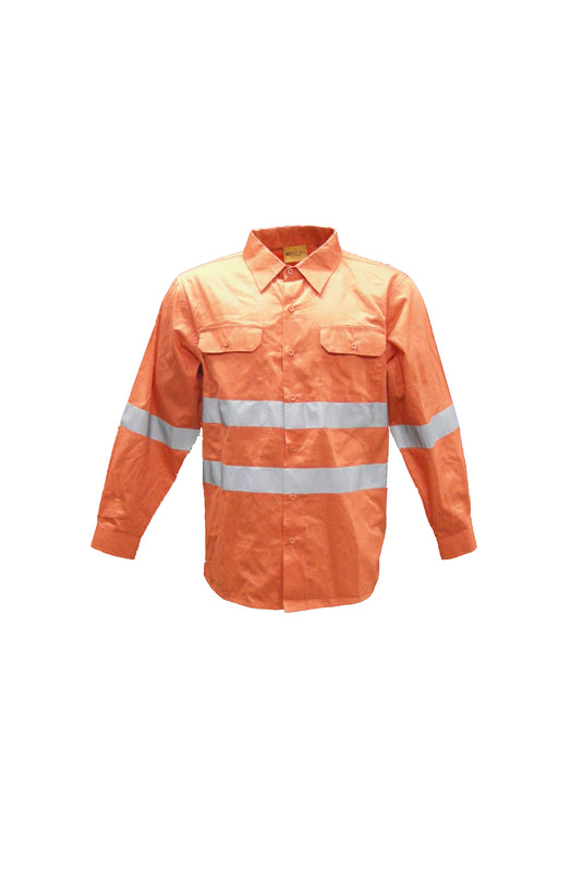 SS1233 Unisex Adults Hi-Vis L/S Cotton Drill Shirt With Reflective Tape